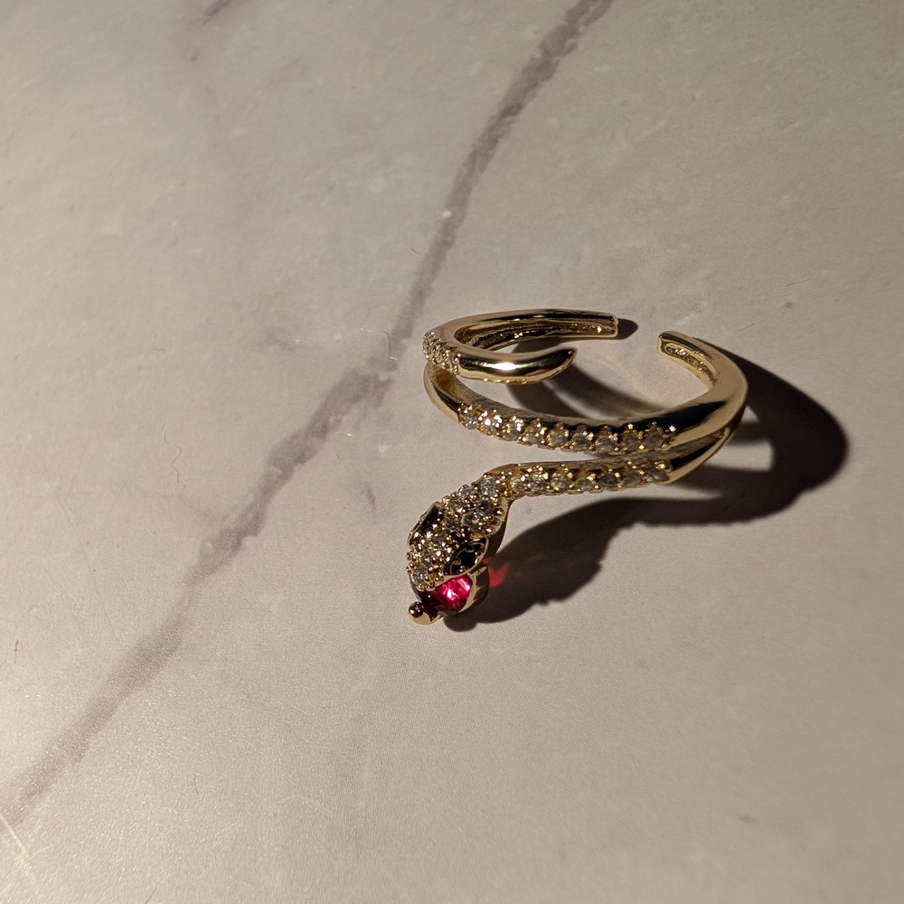 Gold Snake Ring with Red Gemstone Adjustable New - Picture 5 of 5